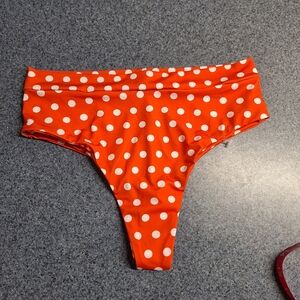 YELLOW The Label, Orange & White Polka Dot Bikini Bottom, Medium Cheeky NWOT